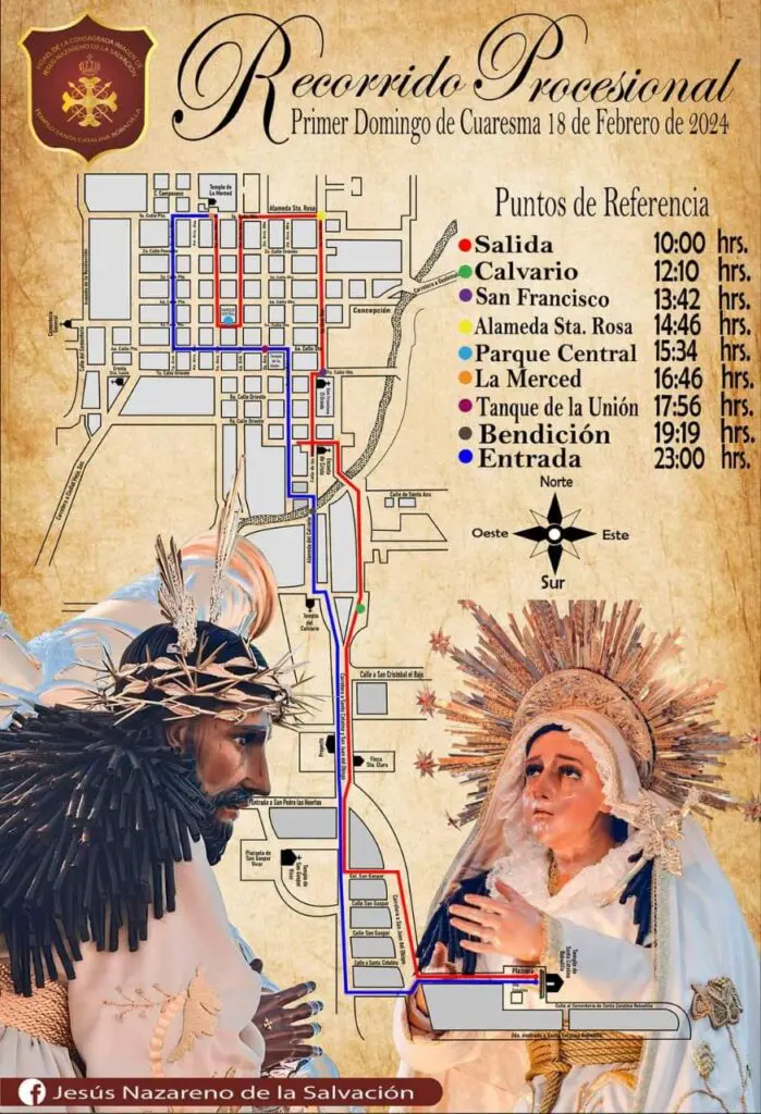 Este es el recorrido de la procesión de Jesús Nazareno de la Salvación de Santa Catarina Bobadilla, Antigua Guatemal
