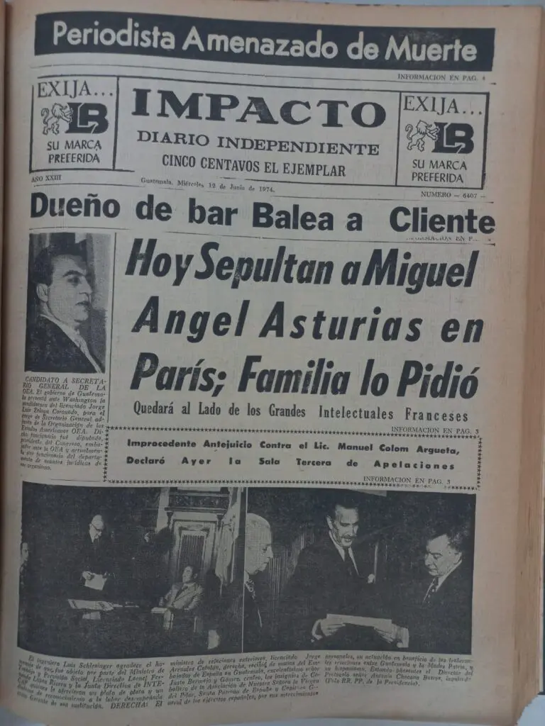 Portada del diario Impacto del 12 de junio, supuesta fecha en que Asturias fue enterrado.