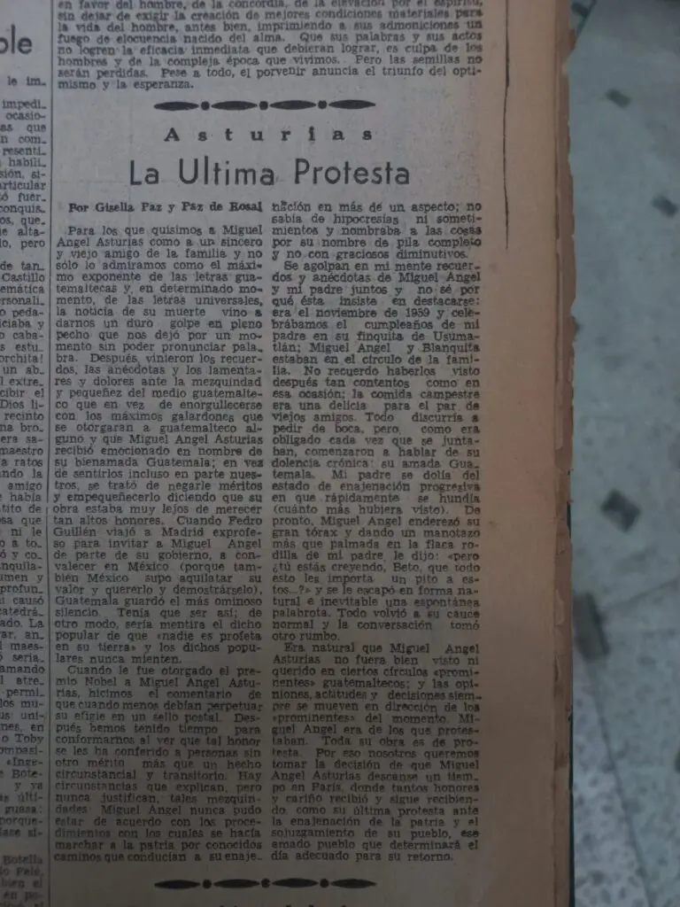 Columna de Gisella Paz y Paz el 12 de junio de 1974, mismo día en que Impacto hablaba del entierro de Asturias.