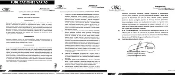 La resolución fue publicada hoy, 26 de junio, en el diario oficial. Foto: Contraloría General de Cuentas (CGC).