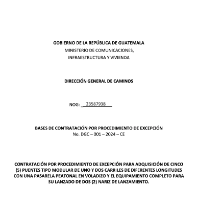 Concurso en el que se solicitaban 5 puentes modulares. Foto: Guatecompras
