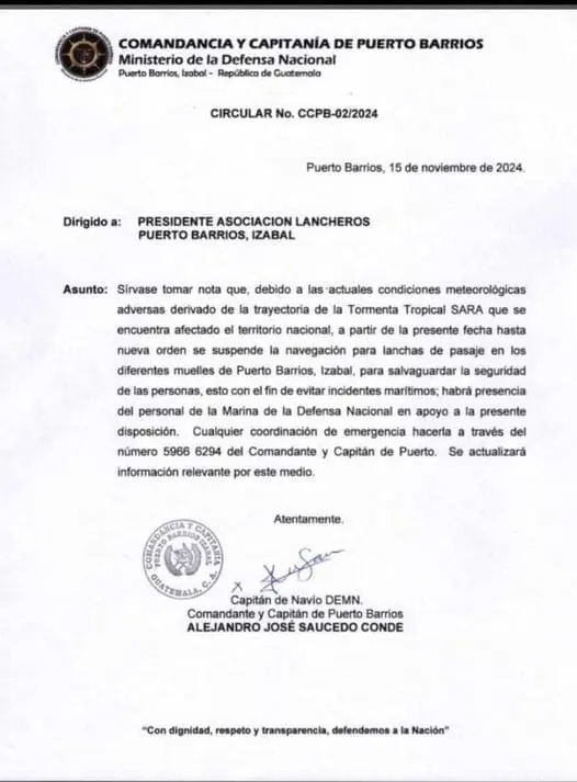 Los empleados de la Empresa Portuaria Santo Tomás fue retiraron este viernes 15 de noviembre a retirarse a las 12: 00 por la cercanía de la tormenta.