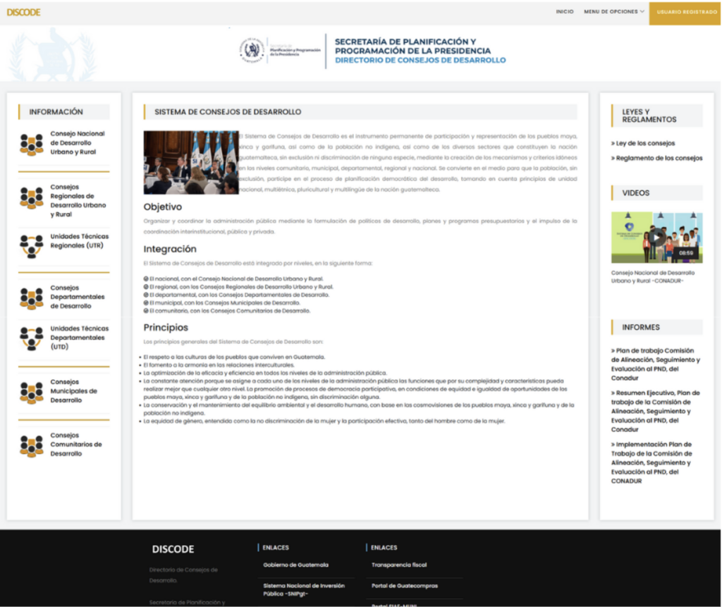 La plataforma proporciona información sobre los integrantes, comisiones, reuniones y documentos de todo el sistema de Consejos de Desarrollo.