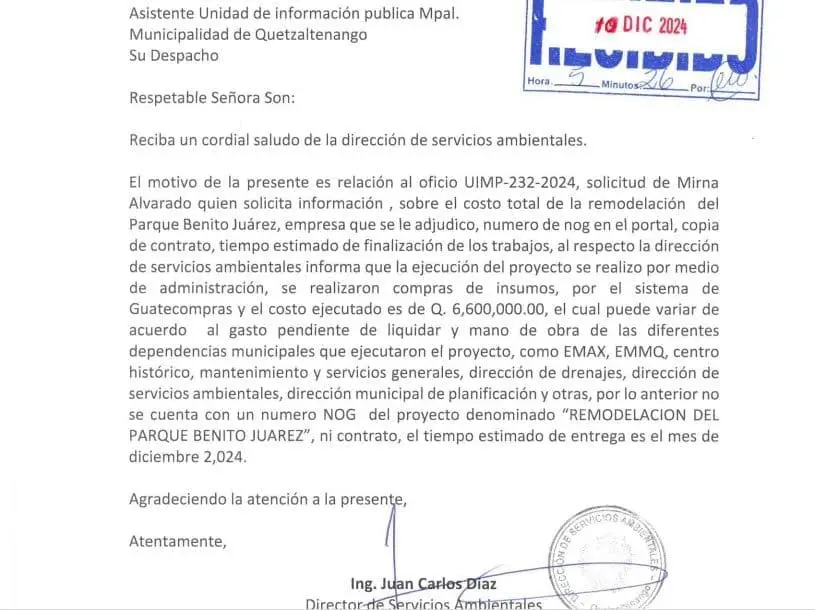Respuesta a la solicitud de información acerca del costo de la Remodelación: Q6 millones.