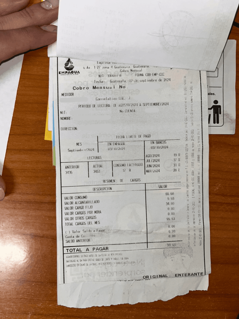 Factura de septiembre 2024 de usuaria del servicio de Empagua.