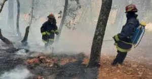 Personal capacitado liquida incendio forestal en Quiché.