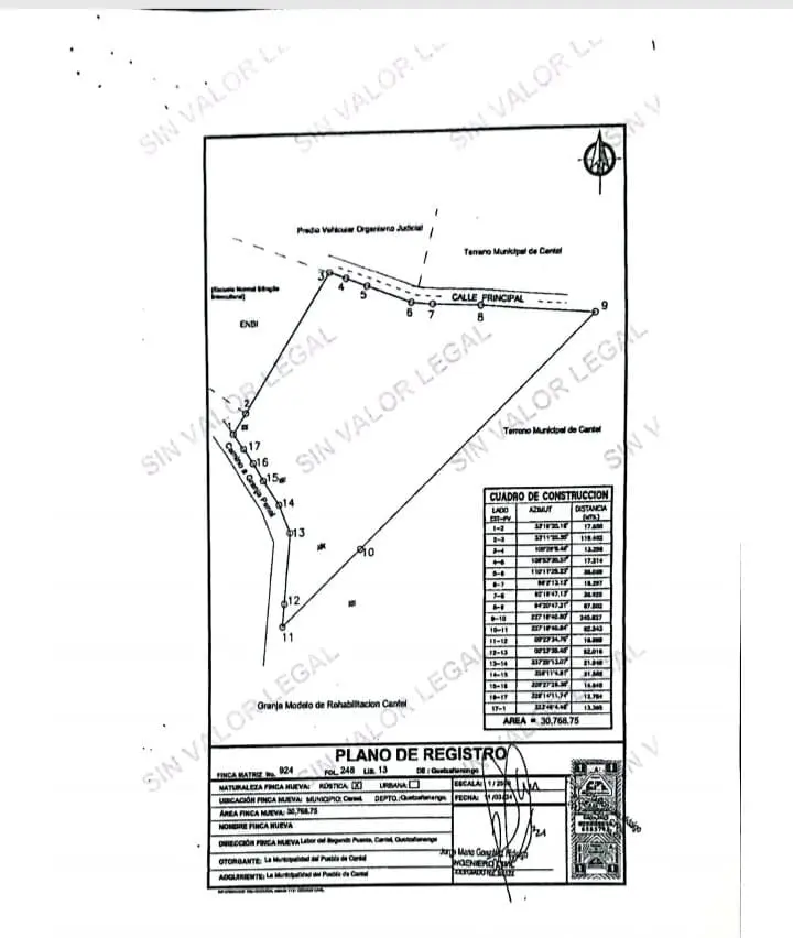 Plano del terreno para su posible donación al Cunoc.