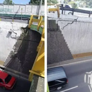 El muro lateral de ingreso presenta desprendimientos en el recubrimiento, filtraciones, erosiones y grandes grietas. En el viaducto se estima que pasan a diario 100 mil vehículos.