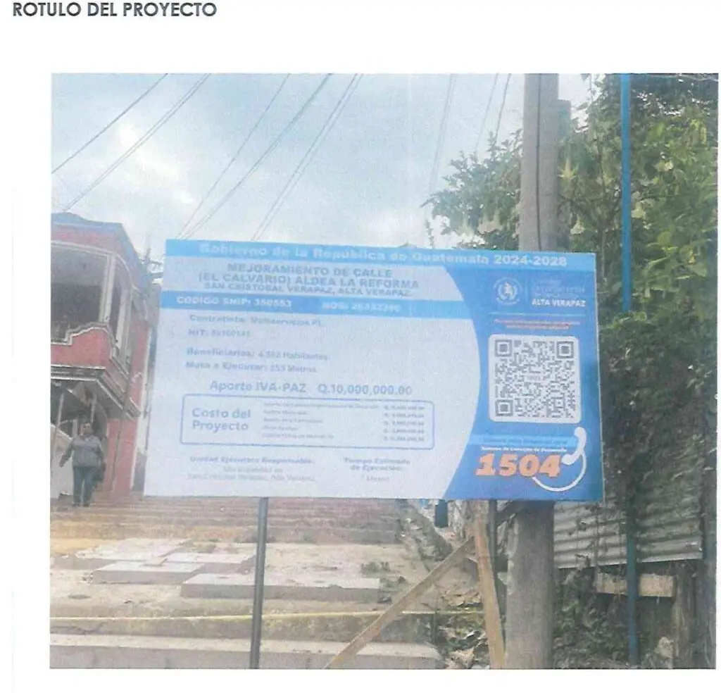 El rótulo de la obra que deben colocar con información del proyecto. Foto: Guatecompras.