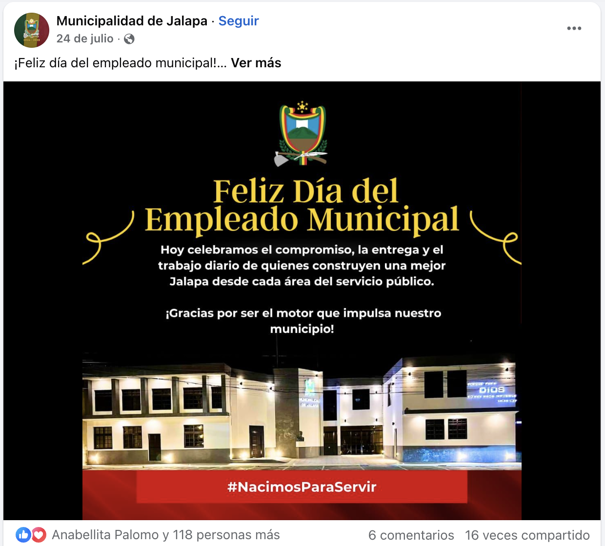 El festejo para los empleados municipales fue en julio, la facturas las subieron en agosto. Imagen tomada de la fan page de la alcaldía de Jalapa.